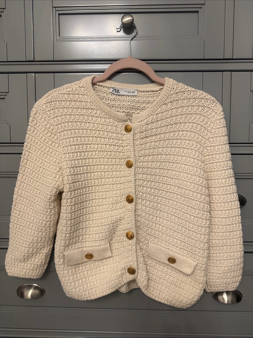 Zara Cream Chunky Knit Button Cardigan